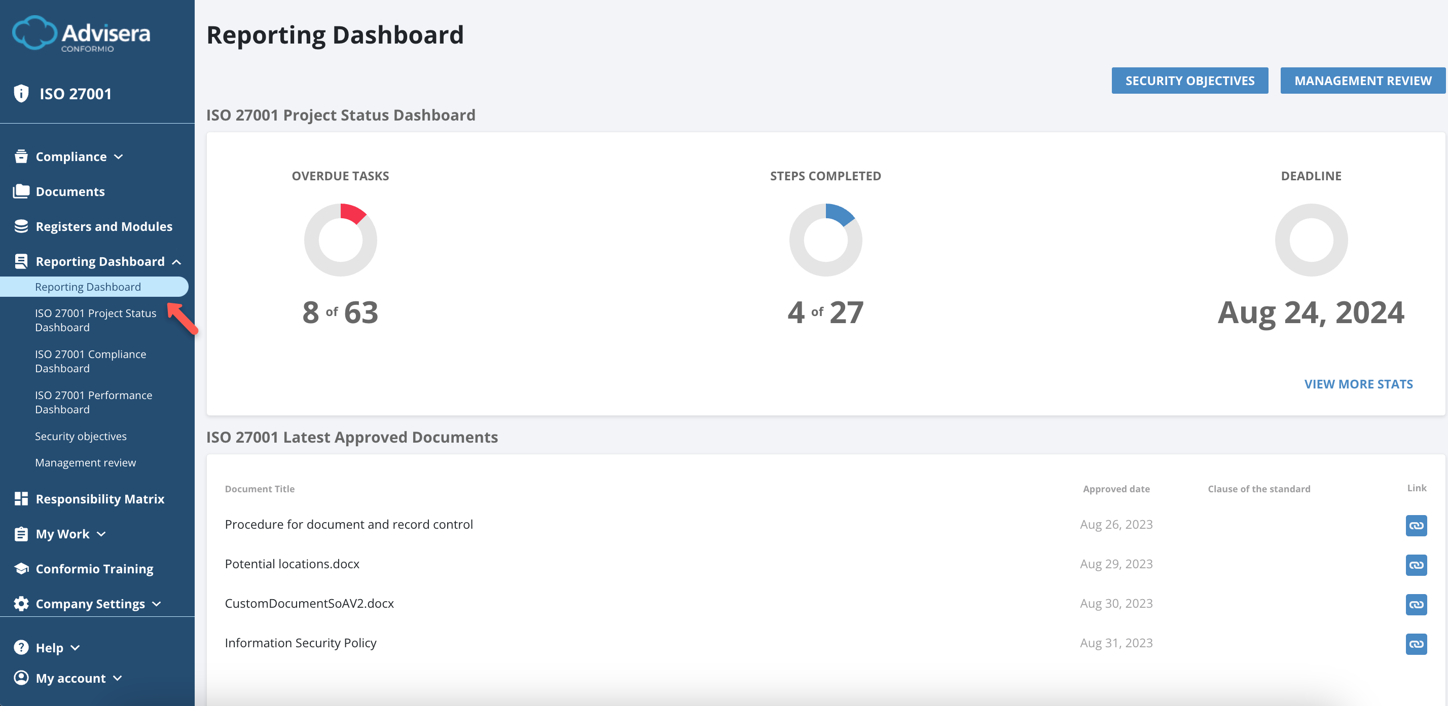 Reporting Dashboard Advisera Help Center Reporting Dashboard Advisera Help Center