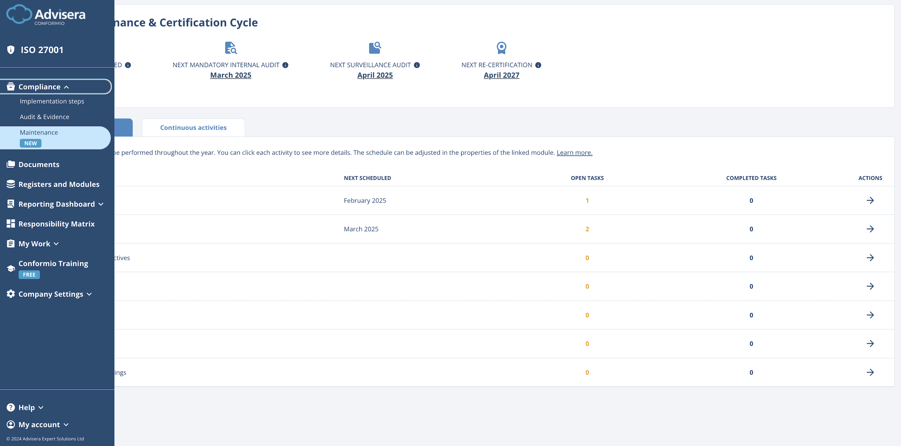 Maintenance Module Advisera Help Center Maintenance Module Advisera Help Center