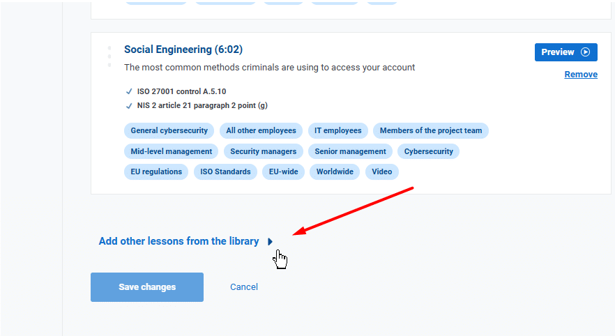 How to use custom lessons in training programs | Advisera Help Center