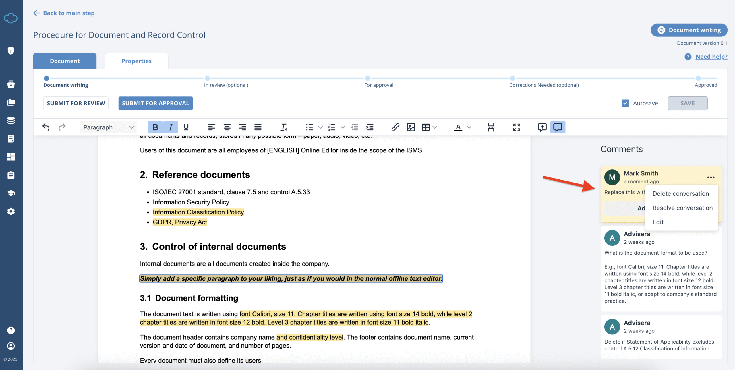 Working with Documents in Conformio Working with Documents in Conformio - Advisera Help Center